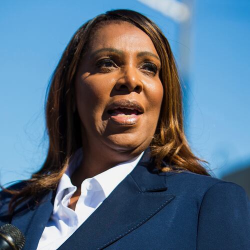 FILE - New York Attorney General, Letitia James, speaks after pleading not guilty outside the United States District Court Oct. 24, 2025, in Norfolk, Va. (AP Photo/John Clark, File)