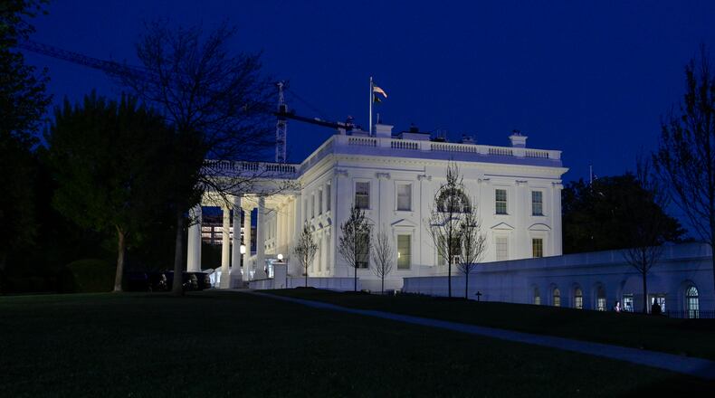 The White House is seen in Washington, Tuesday, April 7, 2026, at 8:00 p.m. EDT. (AP Photo/Rod Lamkey, Jr.)