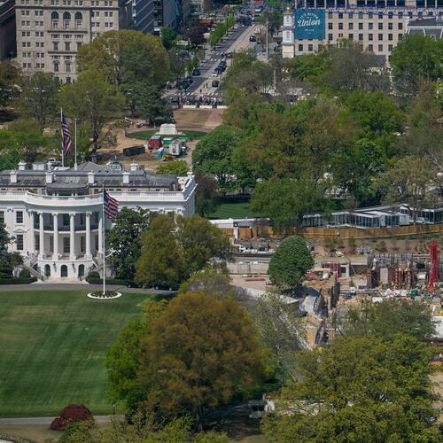 Work continues on the construction of the ballroom at the White House, Thursday, April 9, 2026, in Washington, where the East Wing once stood. (AP Photo/Rod Lamkey, Jr.)