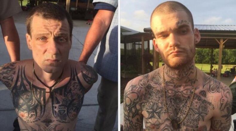 Two  inmates, Donnie Russell Row (left) and Ricky Dubose, accused of killing two Georgia correctional officers were captured in Tennessee Thursday after three days of being on the run from authorities.