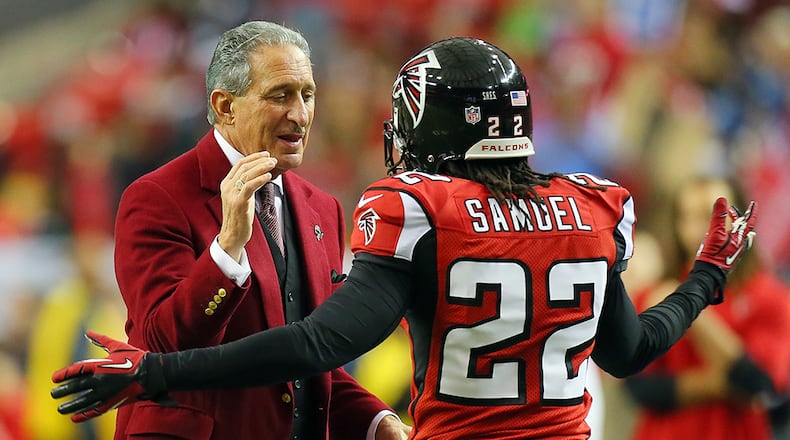Falcons owner Arthur Blank and cornerback Asante Samuel had much to celebrate in 2012 when the team went 13-3 and appeared in the NFC Championship Game.