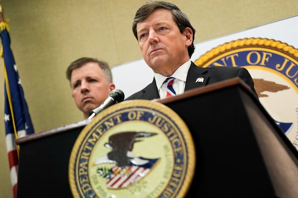 U.S. Attorney Edward R. Martin Jr. speaks at a news conference, Tuesday, May 13, 2025, in Washington. (AP Photo/Julia Demaree Nikhinson)