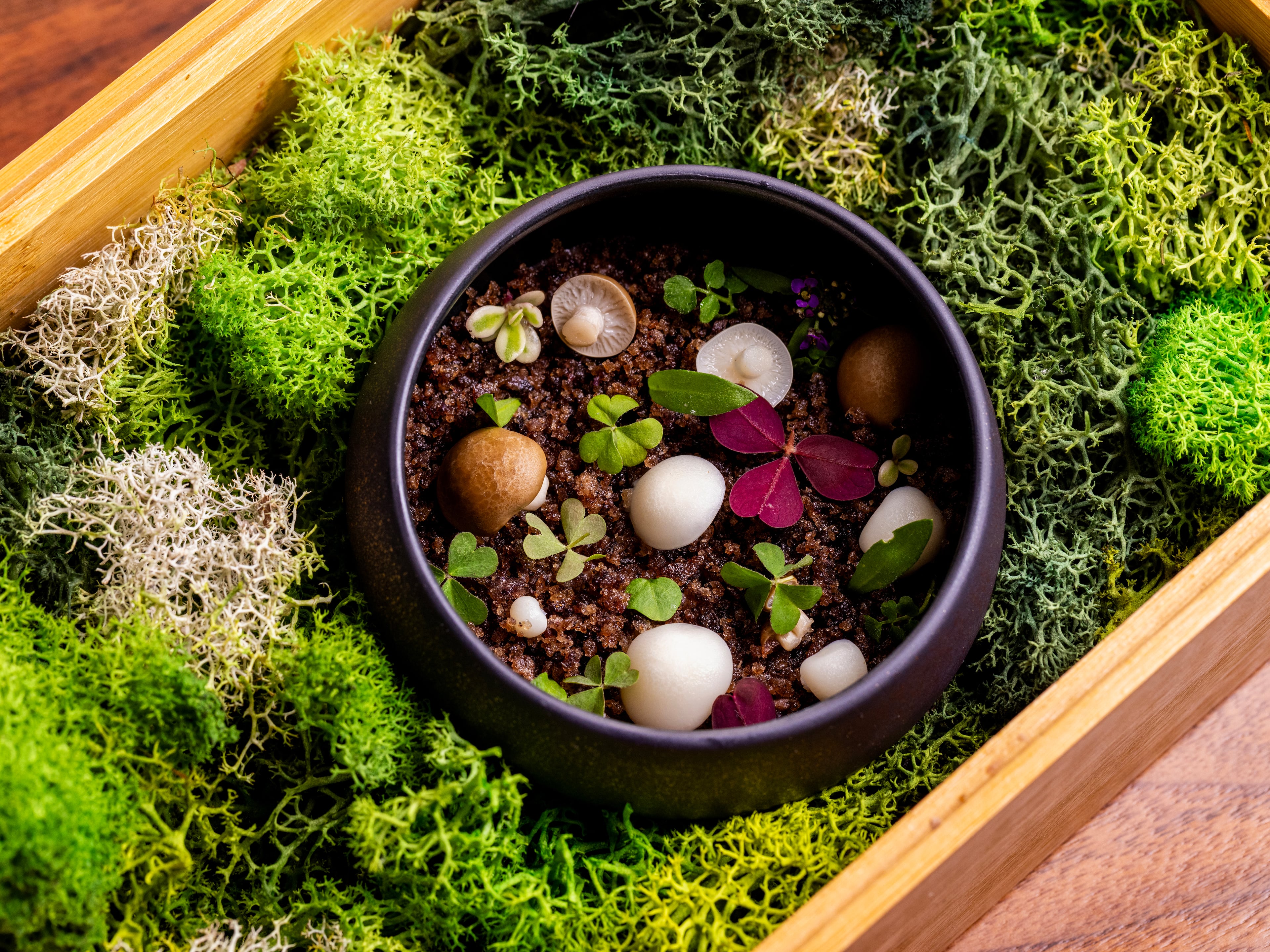 Lazy Betty introduced a new, more luxe chef's tasting menu this year, including this Truffle Hunt, which includes black truffle, pommes puree and potato "dirt."(Photo by Matt Wong of Graftable / Courtesy of Lazy Betty)