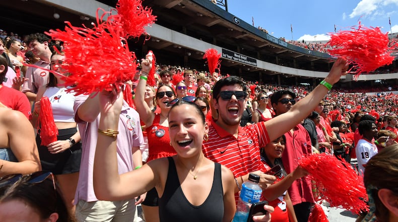 Georgia fans cheer before Georgia’s home opener against Tennessee Tech at Sanford Stadium, Saturday, September 9, 2024, in Athens. (Hyosub Shin / AJC)