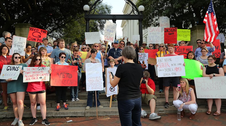 A recent protest in downtown Athens, the scene of a “political earthquake” in Georgia’s May primary vote. Curtis Compton/ccompton@ajc.com