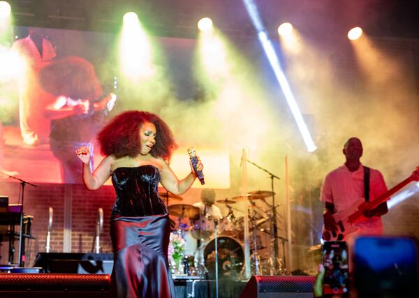 Stephanie Mills is the headliner at the Stockbridge Amphitheater on Saturday, Sept 23, 2023.  She performed with Jeffrey Osborne and Comedian Michael Colyar.  (Jenni Girtman for The Atlanta Journal-Constitution)