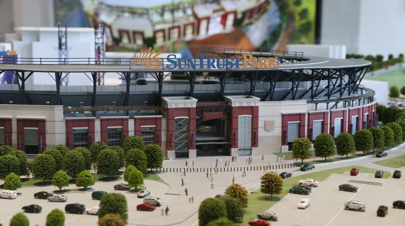 A scale model of the stadium at the Braves Preview Center. The Atlanta Braves began selling season tickets to SunTrust Park recently, opening a high-tech preview center near the ballpark that allows fans to see fly-though videos and experience amenities that will be featured inside the new stadium when it opens in 2017. The team will offer a wide variety of seating options and price points. BOB ANDRES / BANDRES@AJC.COM