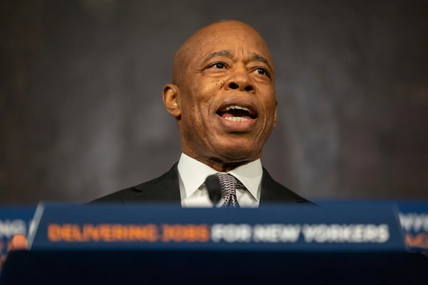 FILE - New York City Mayor Eric Adams speaks during a press conference at City Hall, in New York, Feb. 5, 2025. (AP Photo/Yuki Iwamura, File)