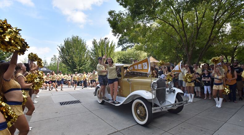 Georgia Tech fans lining the way to Bobby Dodd Stadium before their game against the Vanderbilt Commodores at Bobby Dodd Stadium on Saturday, September 17, 2016. HYOSUB SHIN / HSHIN@AJC.COM