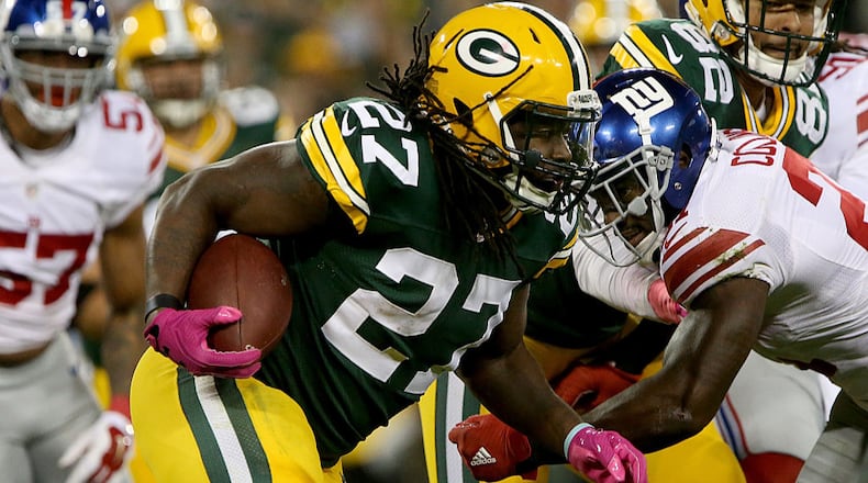 Former Green Bay running back Eddie Lacy had a garage sale at his Wisconsin home Friday and sold his Packers memorabilia.