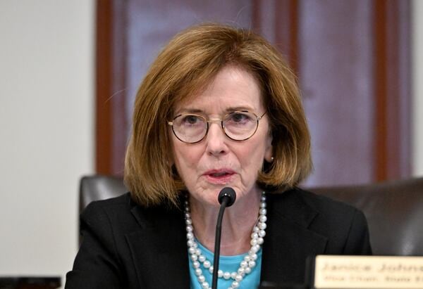 Janice Johnston, Vice Chairman, speaks during the State Election Board’s monthly meeting at the Historic Barrow County Courthouse, Wednesday, Jan. 21, 2026, in Winder. This is the first meeting with the board’s newest member — Salleigh Grubbs, the first vice-chair of the Georgia Republican Party. (Hyosub Shin/AJC)