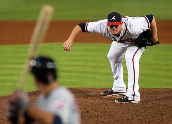 Braves closer Craig Kimbrel sets the Cleveland Indians down in order to close out the 9th inning in 2013 in Atlanta. CURTIS COMPTON / CCOMPTON@AJC.COM