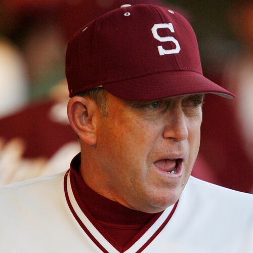 Stanford coach Mark Marquess cheers on his team during a baseball game against California in Stanford, Calif., on March 2, 2007. (Darryl Bush/San Francisco Chronicle via AP)