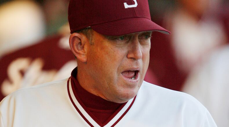 Stanford coach Mark Marquess cheers on his team during a baseball game against California in Stanford, Calif., on March 2, 2007. (Darryl Bush/San Francisco Chronicle via AP)