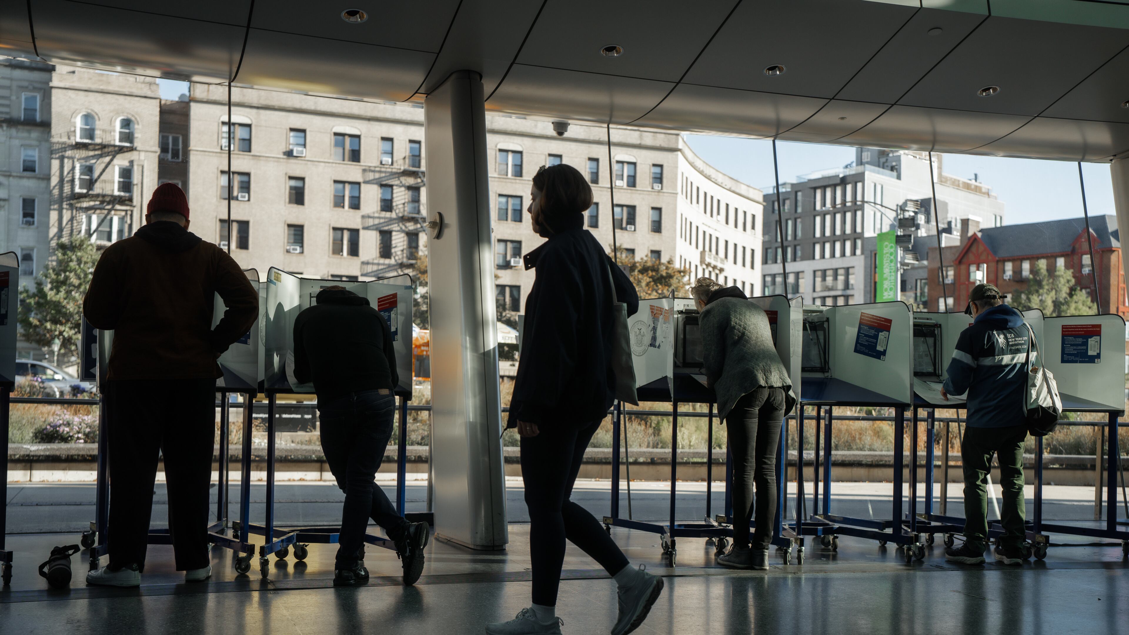 People cast their ballots during early voting on Saturday, Oct. 25, 2025, in New York. (AP Photo/Olga Fedorova)