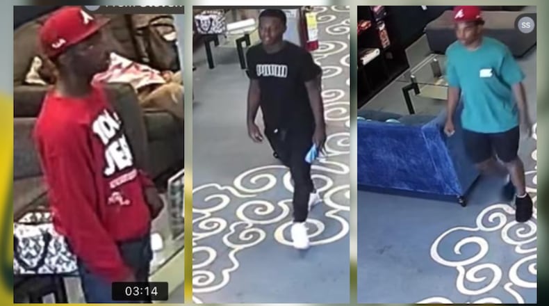 Police are searching for three suspects they say shot a man Monday and then took off with his car in southwest Atlanta.