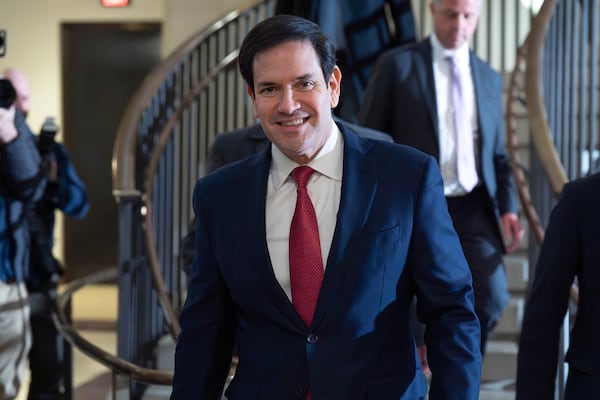 Secretary of State Marco Rubio arrives at the U.S. Capitol on Monday for a closed-door briefing with top lawmakers after President Donald Trump ordered U.S. forces to capture Venezuelan President Nicolas Maduro and bring him to New York to face federal drug trafficking charges. (Jose Luis Magana/AP)