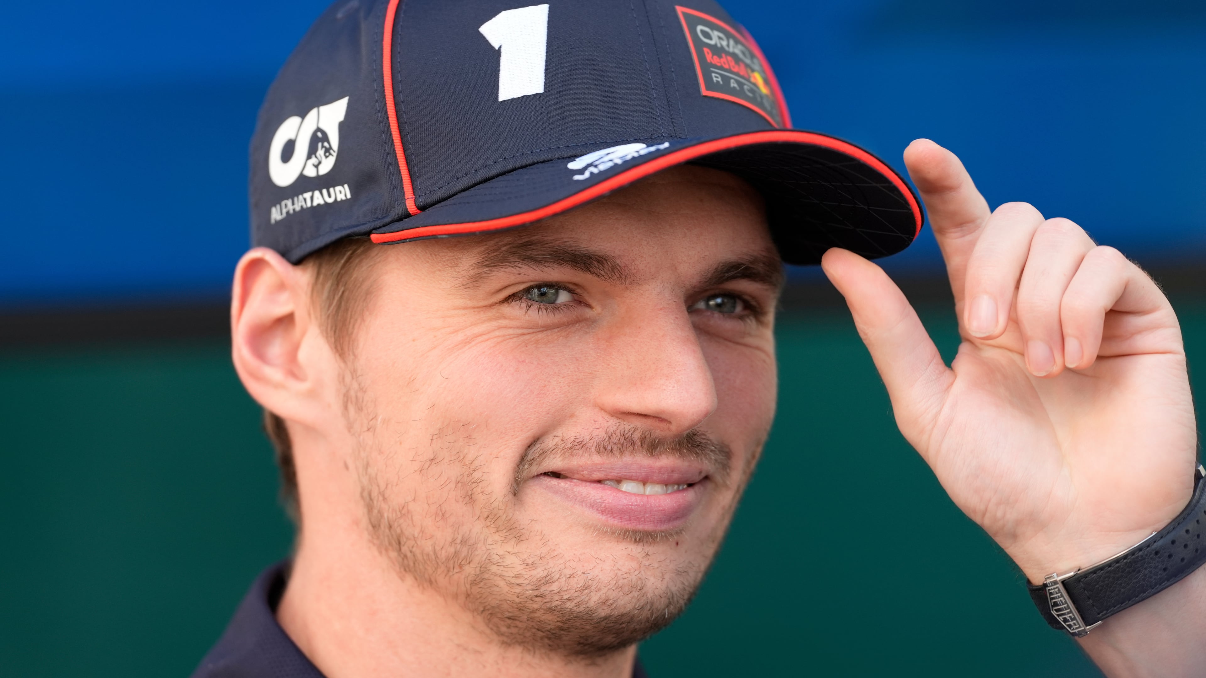 Red Bull driver Max Verstappen of the Netherlands smiles during an interview at the Hermanos Rodriguez race track ahead the Formula One Mexico Grand Prix auto race in Mexico City, Thursday, Oct. 23, 2025. (AP Photo/Fernando Llano)
