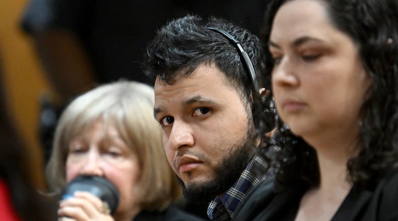 Jose Ibarra listens through an interpreter during a hearing of the killing of a Georgia nursing student at Athens-Clarke County Superior Court, Tuesday, November 12, 2024, in Athens. Jose Ibarra was charged in the February killing of Laken Hope Riley, whose body was found on the University of Georgia campus. (Hyosub Shin / AJC)
