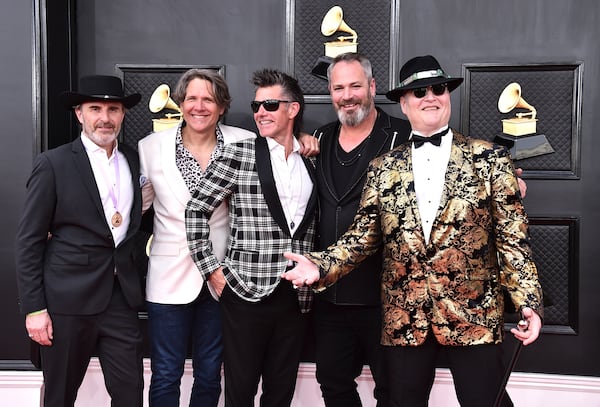 Brendan Hill (from left), Ben Wilson, Tad Kinchla, Chan Kinchla and John Popper from Blues Traveler are scheduled to perform at the Fred in Peachtree City on Sept. 13. (Jordan Strauss/Invision/AP 2022)