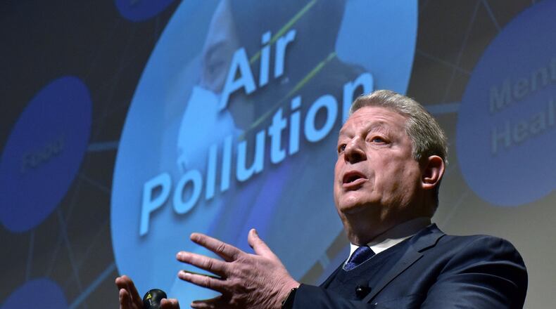 February 16, 2017 Atlanta - Former vice president Al Gore delivers the keynote speech during Climate & Health Meeting at the Carter Center on Thursday, February 16, 2017. The conference was cancelled by the U.S. Centers for Disease Control and Prevention in the aftermath of Donald Trump’s election victory, but was later rescheduled and moved to the Carter Center. HYOSUB SHIN / HSHIN@AJC.COM