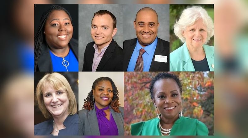Top row, left to right: YT Bell, Jamie Carroll, Awet Eyasu and Susan Hood. Bottom row, left to right: Laura Hopkins, Debra Johnson and Beverly Burks.