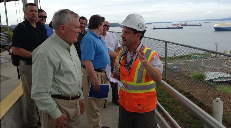 Gerry Del Rio, a project manager, briefs Gov. Nathan Deal on the expansion of the Panama Canal in Colón, Panama in 2013. Greg Bluestein, gbluestein@ajc.com