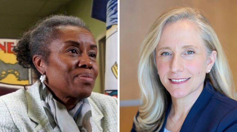 This combo image shows Virginia Republican gubernatorial candidate Winsome Earle-Sears, left, and Democratic gubernatorial candidate Abigail Spanberger, right. (AP Photo)