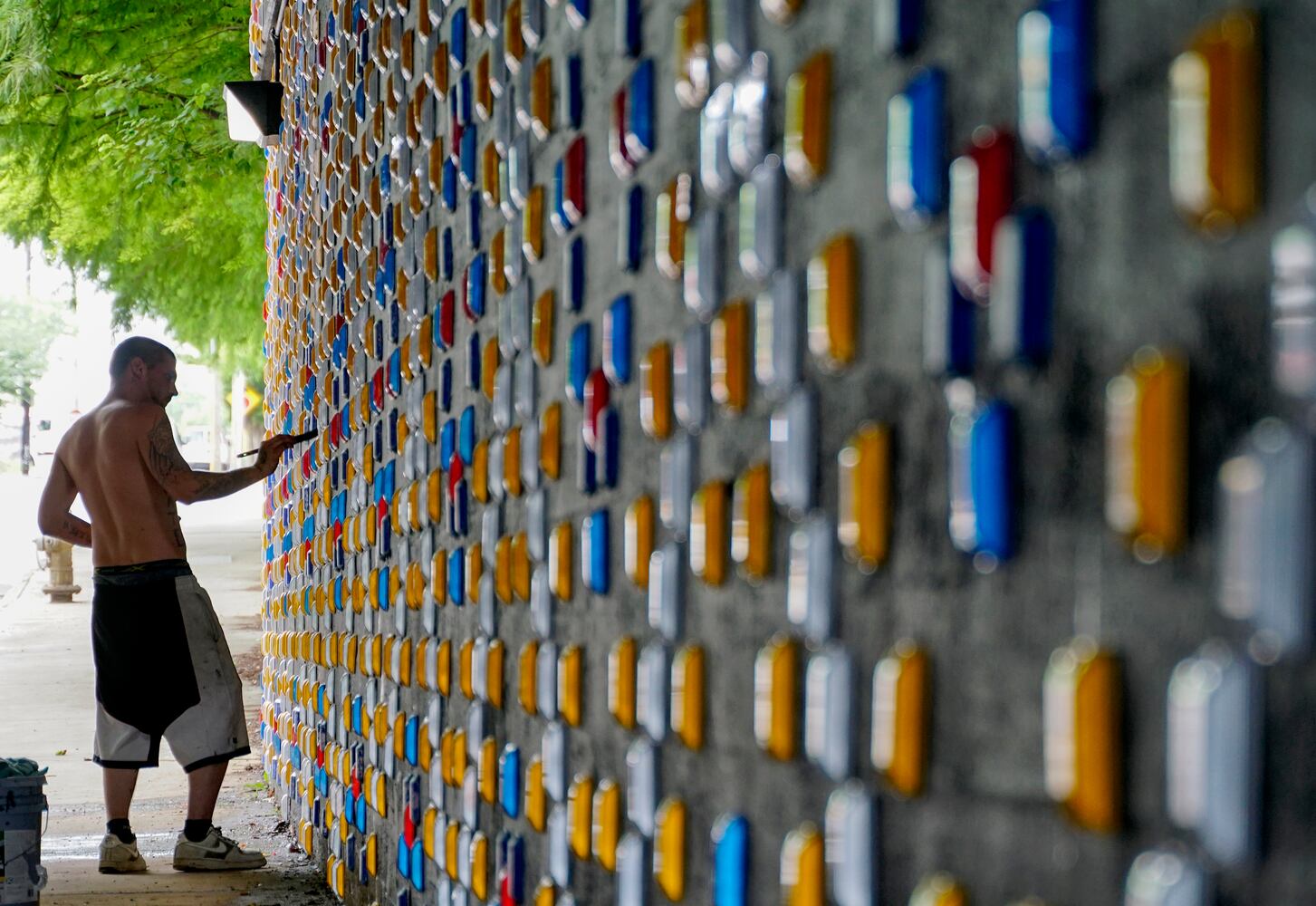 Painters work in an underpass