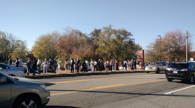 The early voting line just after 10 a.m. Friday, Nov. 4, 2016, at the East Cobb Government Center on Lower Roswell Road. Friday is the last day to vote early in Georgia.