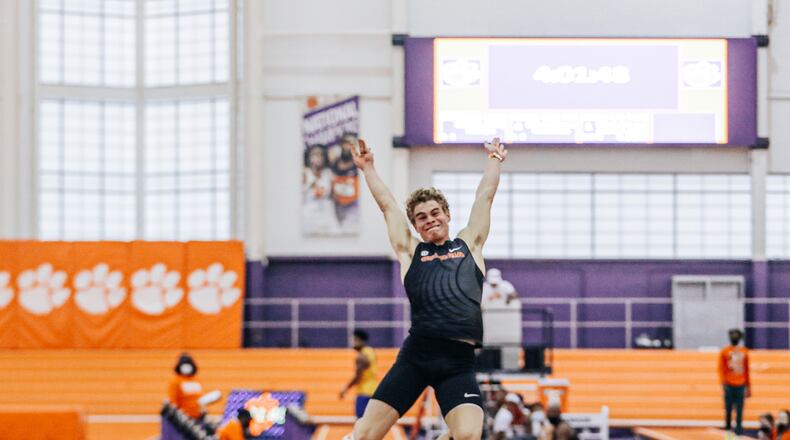 Georgia junior Matthew Boling got the 2022 indoor track and field season off to a quick start with a school record long jump of 27 feet, 0.75 inches and world best 200-meter time of 20.49 seconds at the Clemson Invite, the Bulldogs' first meet of the year. (Photo from UGA Athletics)