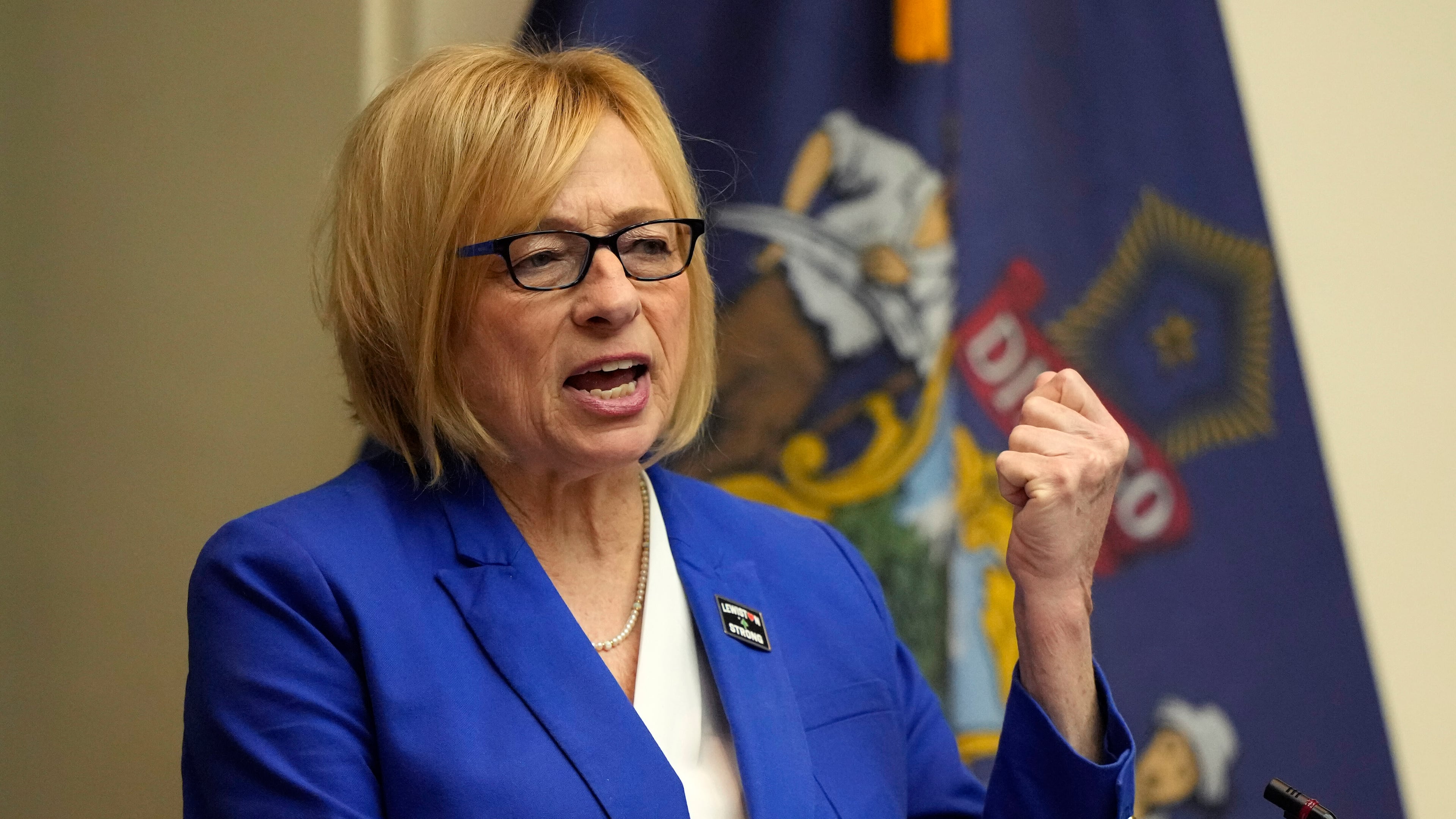 FILE - Democratic Gov. Janet Mills delivers her State of the State address, Jan. 30, 2024, at the State House in Augusta, Maine. (AP Photo/Robert F. Bukaty, File)