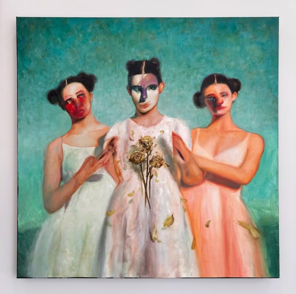 Erin Nicole Henry's solo exhibition, “Generation Error,” continues at Cat Eye Creative gallery in Decatur through Saturday, May 9. Pictured is “The Welcoming Committee.” (Photo courtesy of Cat Eye Creative)