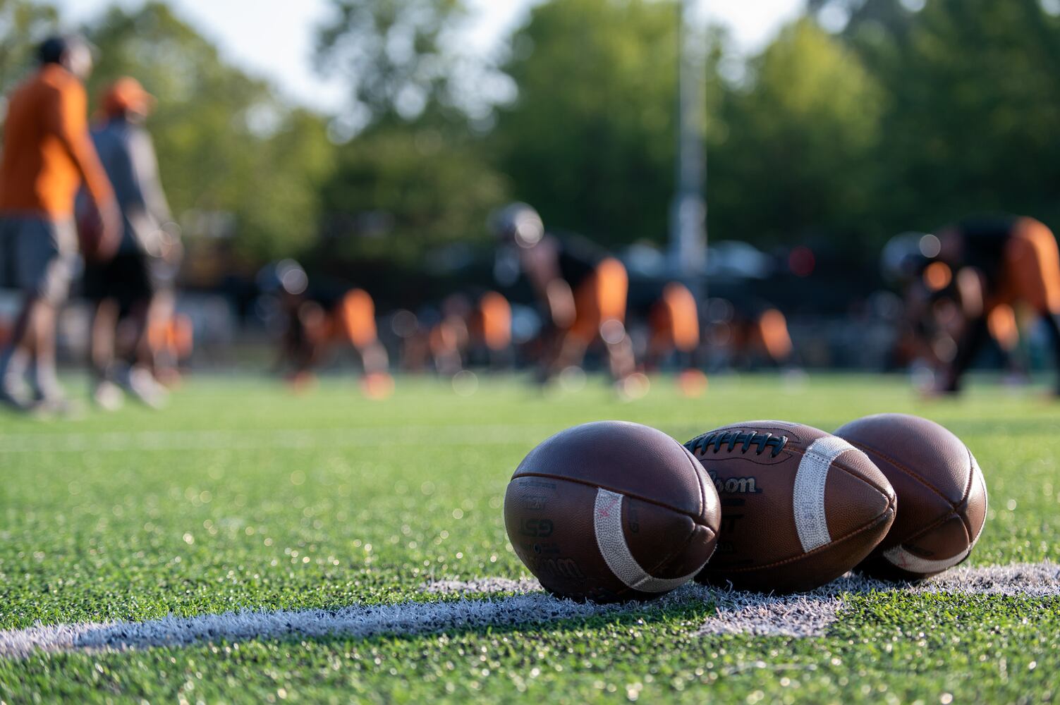 Kell football players warm for their game with Sprayberry HS, September 8, 2023. (Jamie Spaar for the Atlanta Journal Constitution)