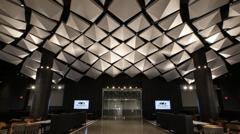 The stunning ceiling inside the new Delta Sky 360 Club at Mercedes-Benz Stadium. Credit: AMB Sports + Entertainment