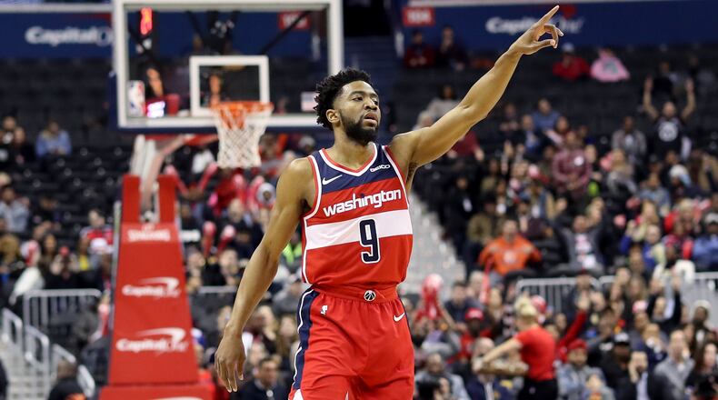 Chasson Randle of the Washington Wizards celebrates after scoring in the second half against the Orlando Magic at Capital One Arena on March 13, 2019 in Washington, DC.