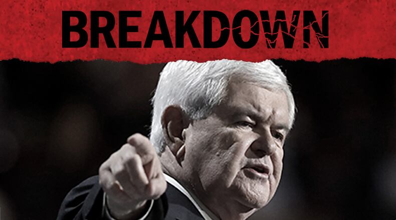Former Georgia congressman and House Speaker Newt Gingrich has been a vocal election denier since shortly after the 2020 election. He has received an out-of-state material witness subpoena issued by the the Fulton County special purpose grand jury. (Matt Rourke / AP)