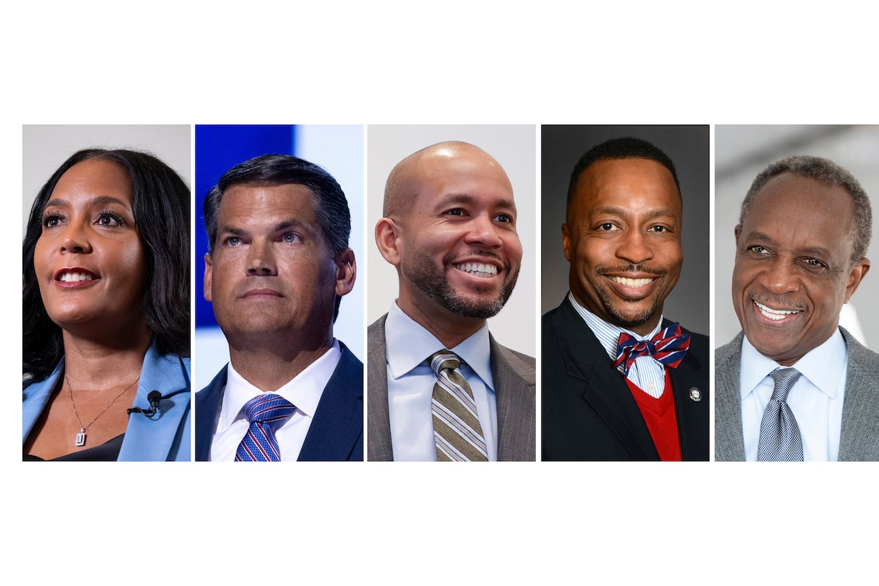 (From left) Keisha Lance Bottoms, Geoff Duncan, Jason Esteves, Derrick Jackson and Michael Thurmond are vying to be the Democratic nominee for governor.