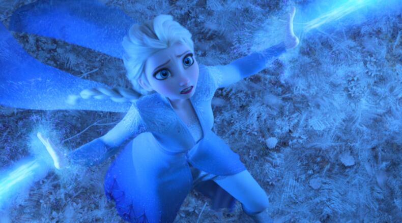 FROZEN 2 - Magical and larger than life, Elsa is the perfect mythic characterâbut she canât help but wonder why she was born with powers. What truths about the past await Elsa as she ventures into the unknown to the enchanted forests and dark seas beyond Arendelle? Featuring Idina Menzel as the voice of Elsa, Walt Disney Animation Studiosâ âFrozen 2â opened on Nov. 22, 2019. © 2019 Disney. All Rights Reserved.
