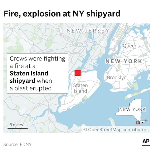A blast at a shipyard on New York's Staten Island Friday injured several people, fire officials say. (AP Digital Embed)