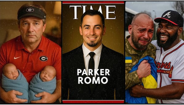 A selection of AI or otherwise fabricated images from Facebook fan pages like "The Dawg Pound," "Falcons Fury" and "Tomahawk Territory." The misinformation on such pages ranges from the mundane to the outrageous. (Facebook screenshots)