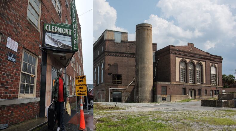 The Clermont Hotel, left, and an abandoned power plant in Savannah stand to benefit from state tax credits for historic properties.