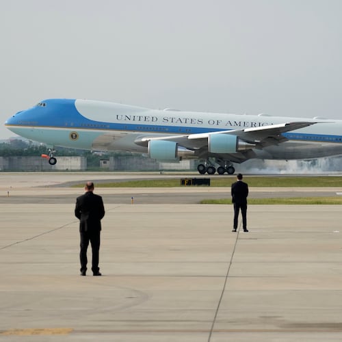 FILE - Air Force One with U.S. President Joe Biden arrives at Osan Air Base in Pyeongtaek, South Korea, Friday, May 20, 2022. (AP Photo/Lee Jin-man, file)