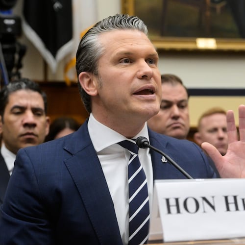 Secretary of Defense Pete Hegseth appears before a House Committee on Armed Services business meeting on the Department of Defense Fiscal Year 2027 on Capitol Hill, Wednesday, April 29, 2026, in Washington. (AP Photo/Rod Lamkey Jr.)