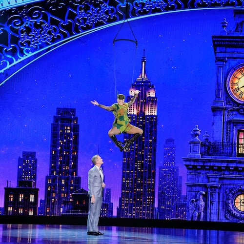 Neil Patrick Harris, left, and Host Pink perform during the 79th Tony Awards on Sunday, June 7, 2026, at Radio City Music Hall in New York. (Photo by Charles Sykes/Invision/AP)