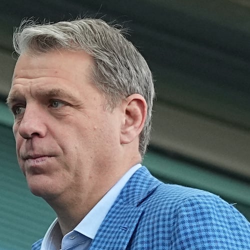 FILE -Chelsea owner/chairman Todd Boehly during the English Premier League soccer match between Chelsea and Leicester City, at the Stamford Bridge Stadium in London, March 9, 2025. (AP Photo/Dave Shopland, File)