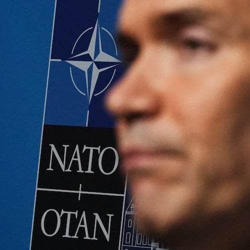 United States Secretary of State Marco Rubio speaks with journalists during a meeting of NATO foreign ministers in Helsingborg, Sweden, Friday, May 22, 2026. (AP Photo/Julia Demaree Nikhinson, Pool)