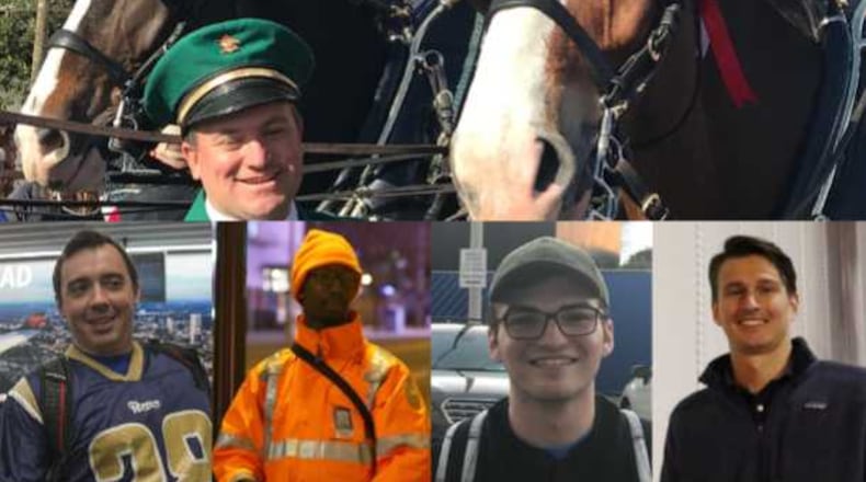 These are Sunday's five faces in a Super Bowl crowd of thousands, left to right: Dave Thomas, Ryan Hehir, Kholoma
Murray, Tyler Jones and Clay Darity.