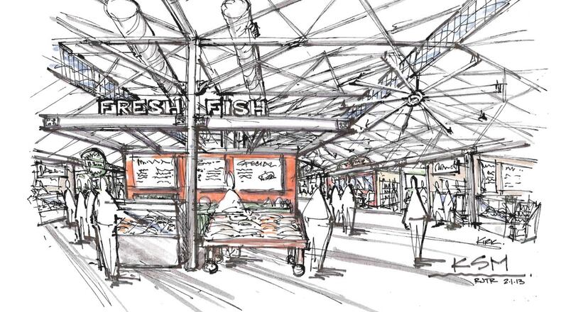 A rendering of the Krog Street Market which is schedules to open later this year. Ford Fry and Eli Kirshstein are among the tenants planning to have restaurants or food spaces in the former Tyler Perry building.