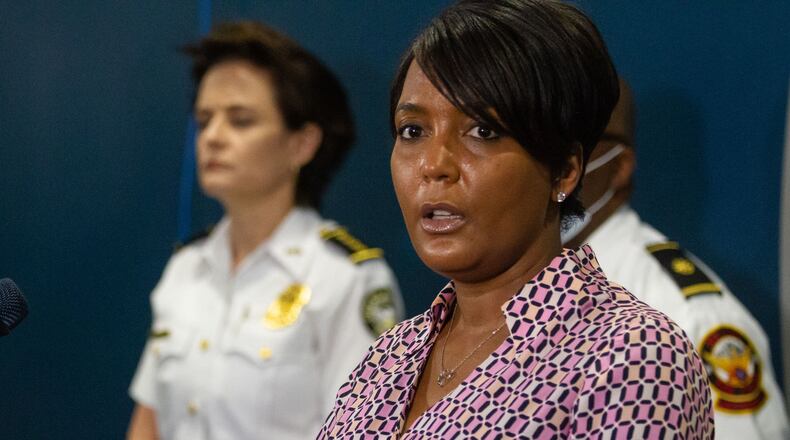 Atlanta Mayor Keisha Lance Bottoms talks at a press conference at the Atlanta Police Headquarters May 31, 2020. STEVE SCHAEFER FOR THE ATLANTA JOURNAL-CONSTITUTION